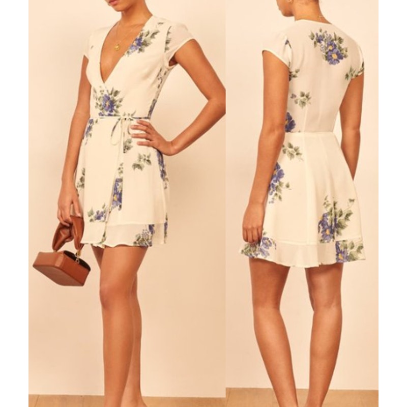 Nwot Reformation Radley Wrap Minidress Floral Print Macadamia White Size Medium